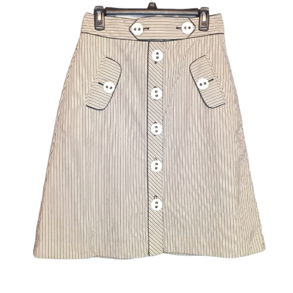 Tibi womens beige a-line striped button front skirt Size 8